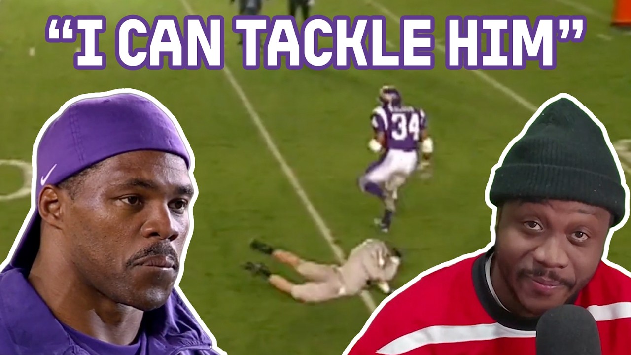YouTube post by @KofieWhy for Underdog Fantasy. Caption reads: The time 3 regular dudes tried to tackle Herschel....