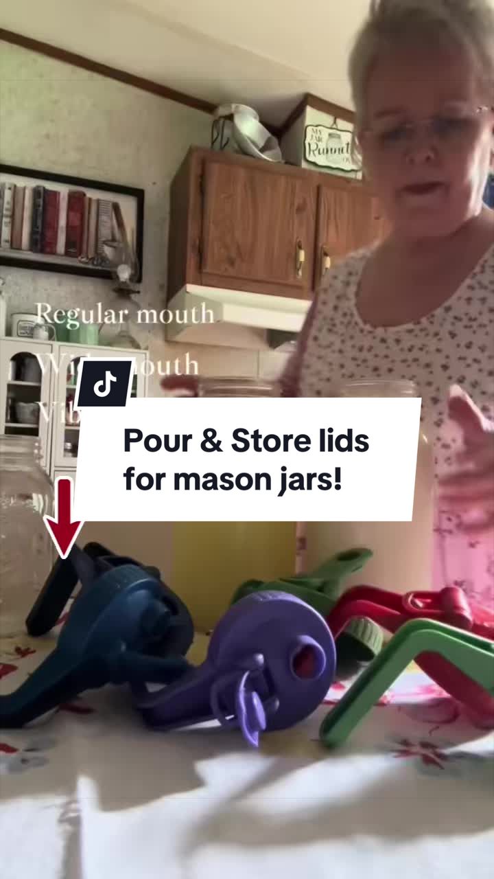 TikTok post by @pattipagewhite for Mason Jar Lifestyle. Caption reads: [...] just so handy! #lids #pour #store @Mason Jar....