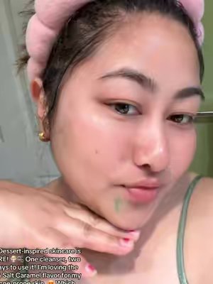 TikTok post by @rina_ghalley for Knemo Beauty. Caption reads: Skincare that looks good enough to eat?! 🍨✨ I’m....