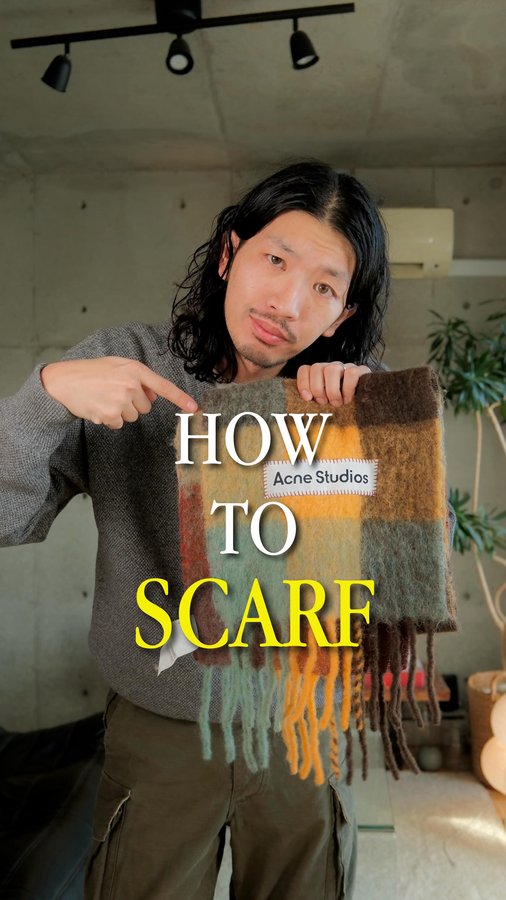 Instagram post by @sleepyboy_zzz for Acne Studios. Caption reads: HOW TO SCARF in 2025❄️❣️....