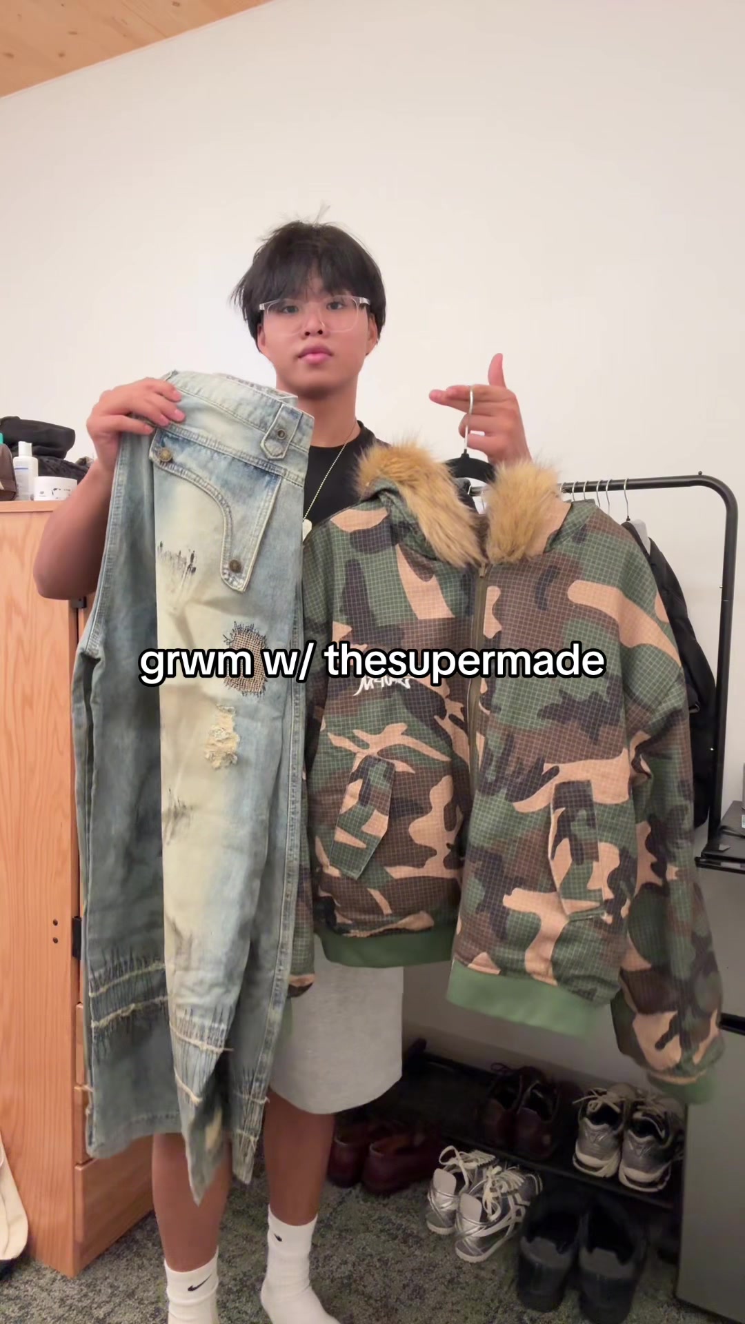 TikTok post by @colevz for Thesupermade. Caption reads: pieces from @Thesupermade Shop 🫶 | #fyp #fashion....