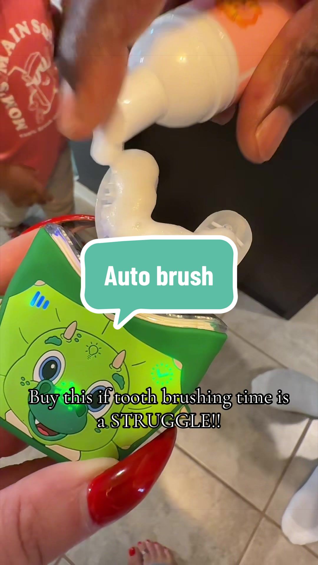 TikTok post by @angelavdaniel for Autobrush. Caption reads: [...] me if he can brush his teeth! The @autobrush....