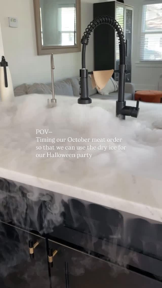 Instagram post by @juliehelmss for ButcherBox. Caption reads: Dry ice sublimates in water. We put it under....