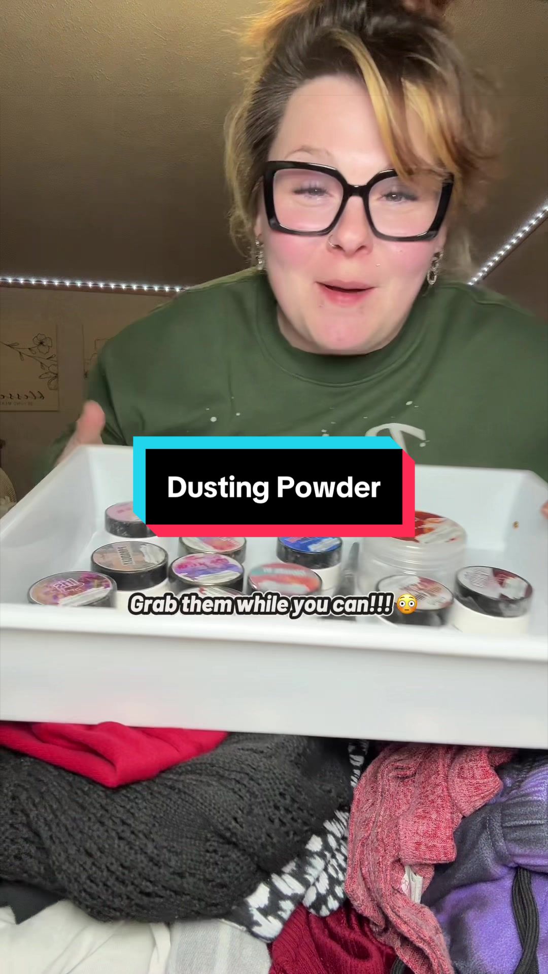 TikTok post by @faceitwithbrittany for JerrBears Company. Caption reads: [...] #dustingpowders #smellgood @jerrbearscompany.