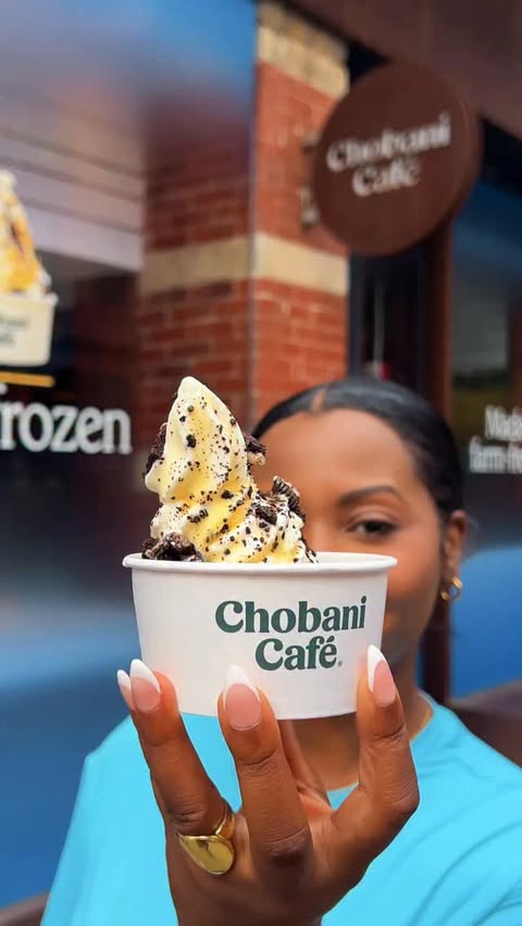 Instagram post by @goodeatsonlynyc for Chobani. Caption reads: @chobani Greek Yogurt, but make it frozen 🍨😏!....