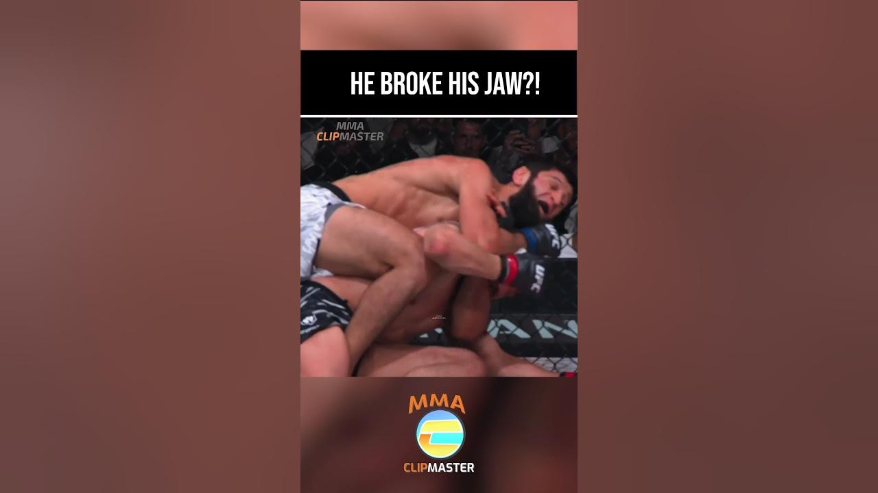 YouTube post by @MMAClipmaster for XMartial. Caption reads: Khamzat Chimaev BREAKS Robert Whittaker's JAW! How....