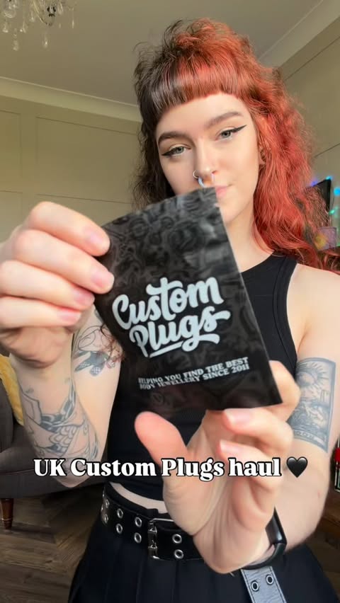 Instagram post by @strawberraemoon for Custom Plugs. Caption reads: I got some beautiful goodies from @ukcustomplugs....