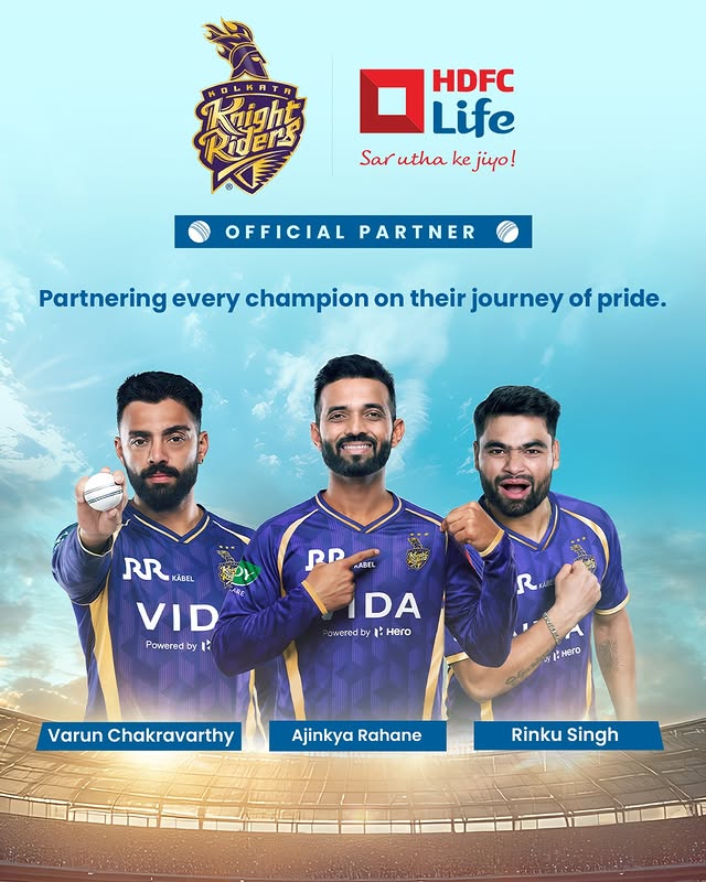 Instagram post by @kkriders for HDFC Life. Caption reads: Welcome @hdfclife as proud partners of the Knights....