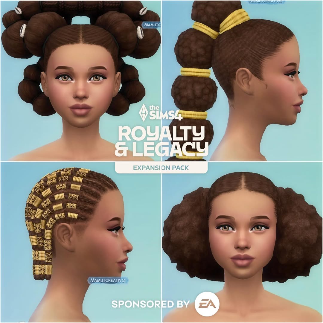 Instagram post by @mamut.creativo for Electronic Arts. Caption reads: Los peinados de mujer!!🤩 #RoyaltyandLegacy....