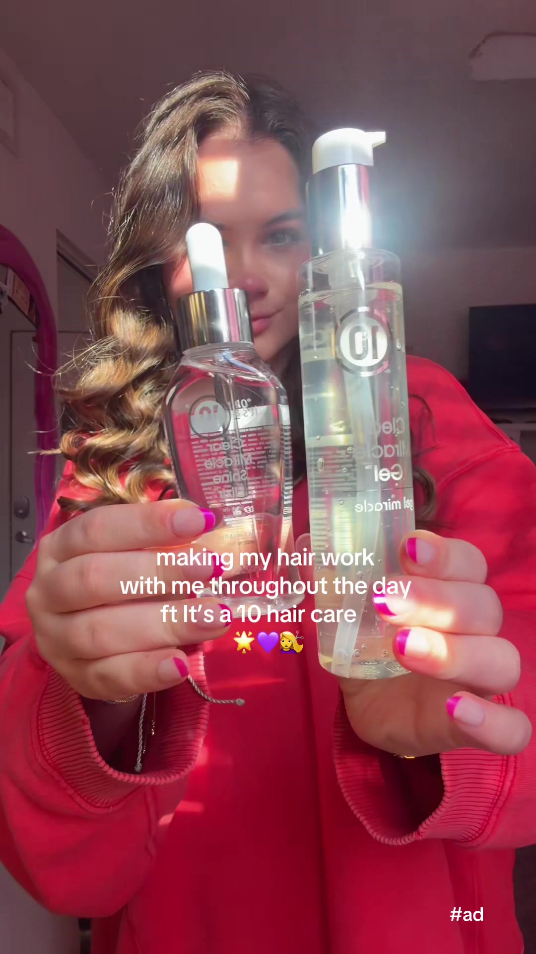 TikTok post by @tay.marie.e for It's A 10 Haircare. Caption reads: Hair that's booked & busy!!💜💇‍♀️ loving my....