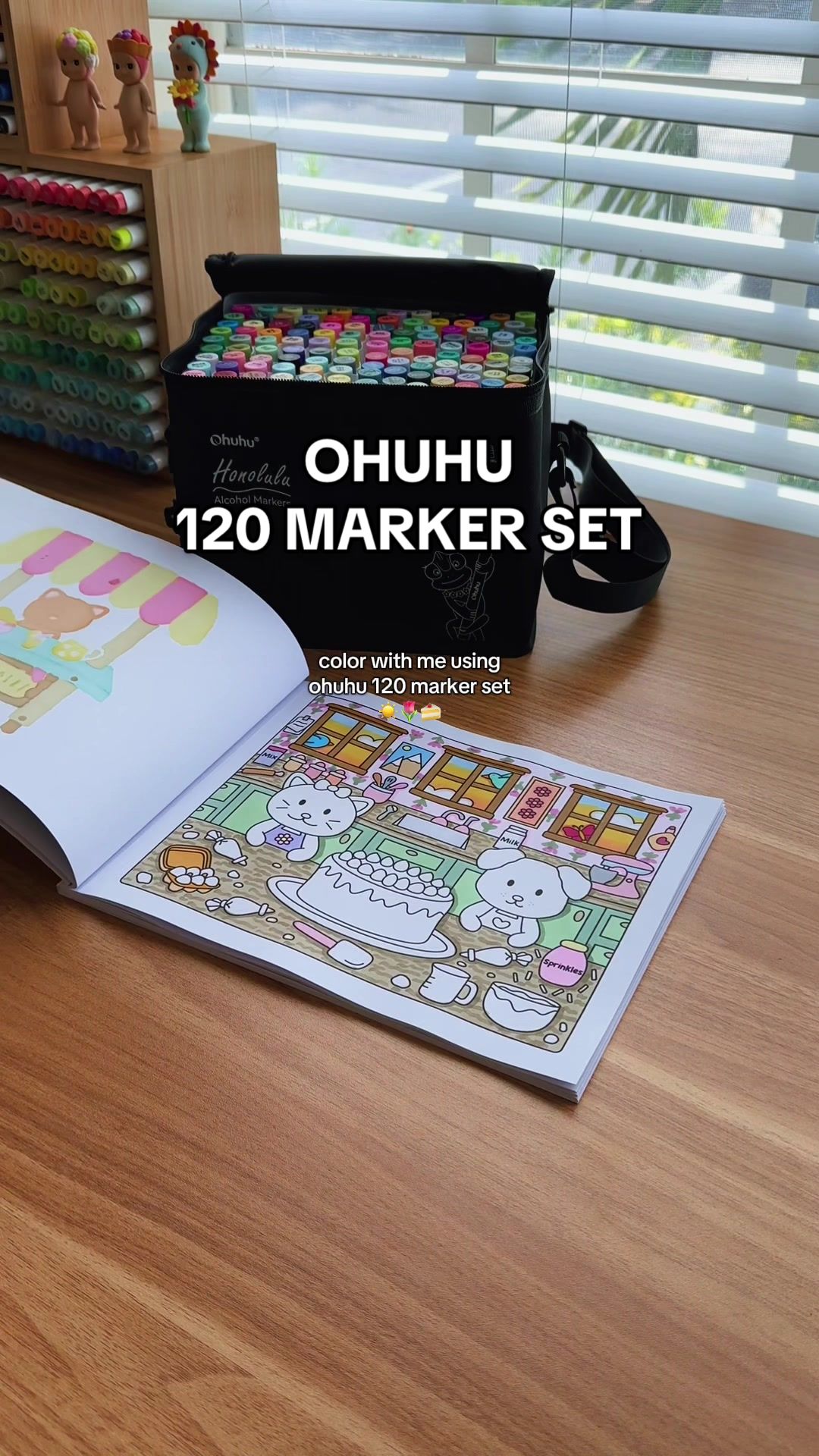 TikTok post by @nataliejennaa for Ohuhu. Caption reads: this is why i love the ohuhu 120 marker set 🥹🎨🍰....