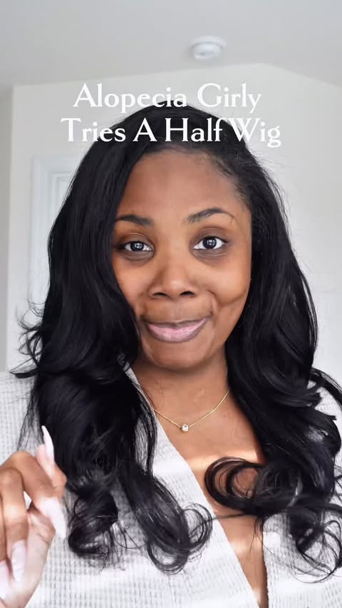 Instagram post by @torilatise for Pattern. Caption reads: Alopecia Girly Tries a Half Wig From @tinashehair....