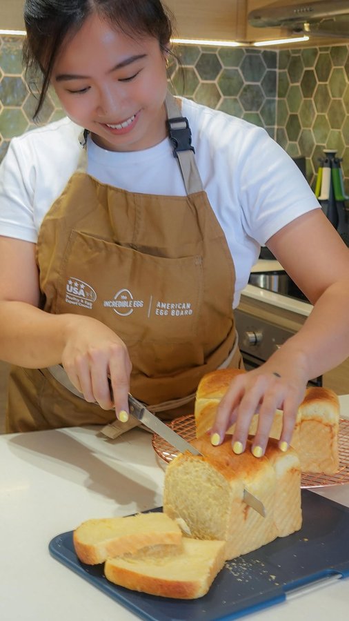 Instagram post by @helloajfran for Incredible Egg. Caption reads: First time to bake bread in my new kitchen (wahaha....