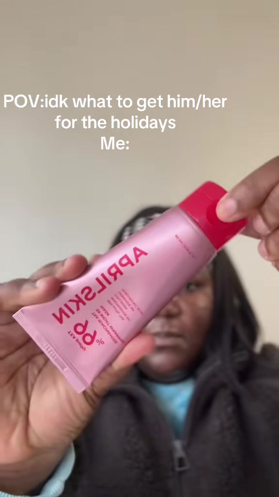 TikTok post by @skinwithobehi for APRILSKIN. Caption reads: Holiday gifts idea #APRILSKIN #APRILSKINskincare....