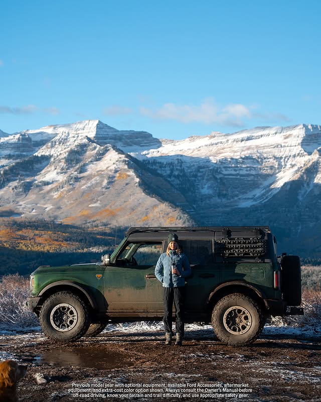 Instagram post by @gabby_downing for Ford Bronco. Caption reads: Adventure at first light. “I drove up before....
