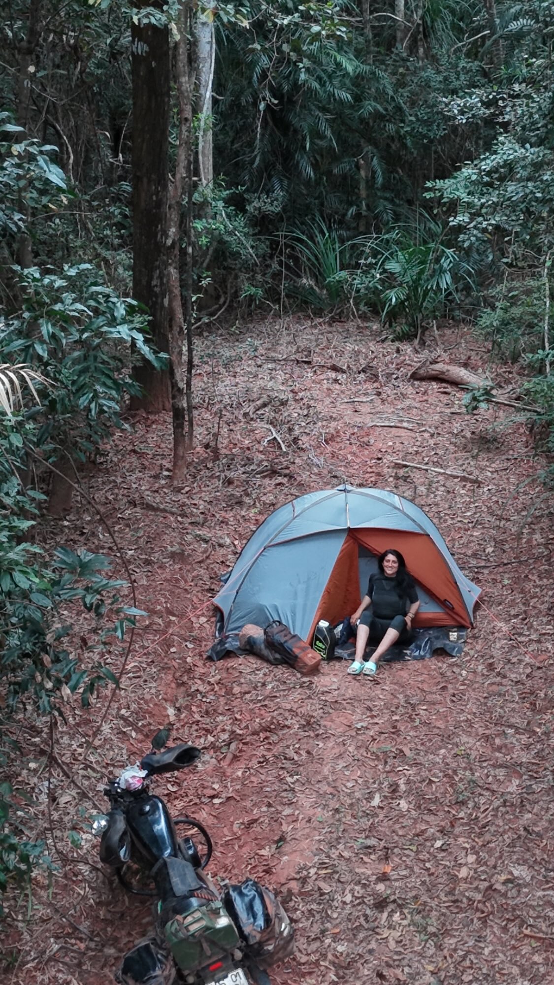 Instagram post by @helebiker for Dainese. Caption reads: MY RITUAL EVERY TIME I CAMP IN THE WILD When I’m....