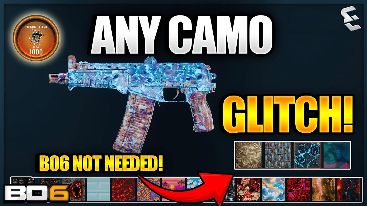 YouTube post by @Itseakr for KontrolFreek. Caption reads: *NEW* SOLO ANY CAMO SWAP GLITCH (BO6 NOT NEEDED)....