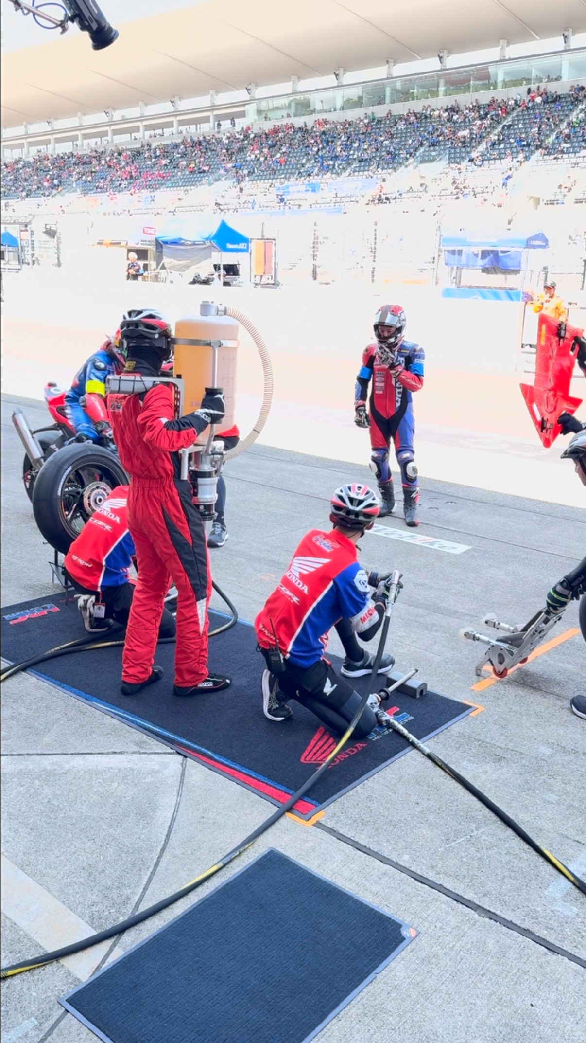 Instagram post by @takumi__takahashi for Honda. Caption reads: Pit stop ✅
Honda HRC still leading from pole at....