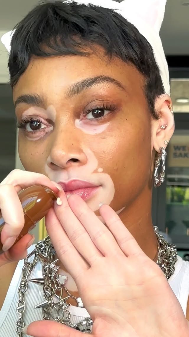 Instagram post by @winnieharlow for Cay Skin. Caption reads: [...] is giving!✨ I get it from my mama.. and....