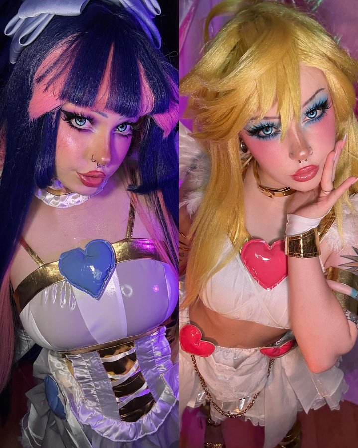Instagram post by @kirapika.cos for Uwowo Cosplay. Caption reads: Panty & Stocking 🎀

the angel sisters 😛

- Panty....