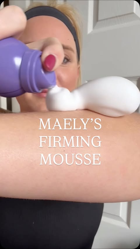 Instagram post by @itsbethanymorris for MAELYSCOSMETICS. Caption reads: This body firming mousse-to-oil formula is MAGIC....