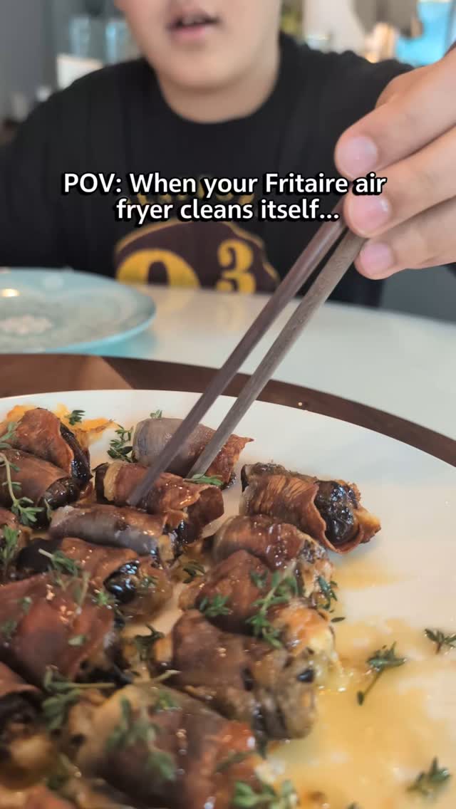 Instagram post by @derm.mom for Fritaire. Caption reads: We’re loving our new @fritaire air fryer — super....