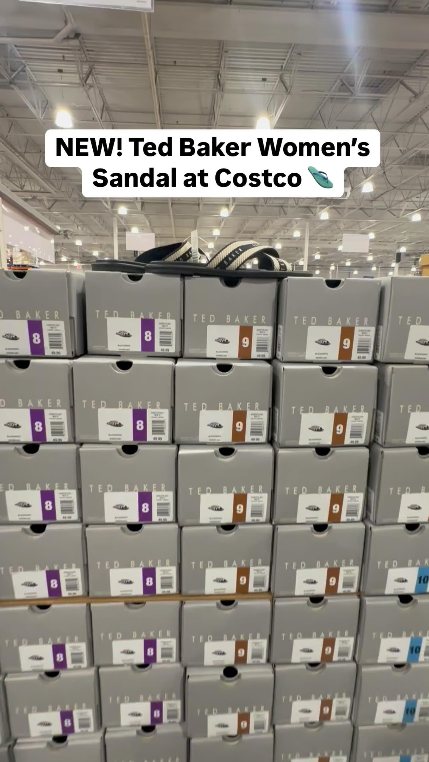 Instagram post by @costcofindsca for Ted Baker. Caption reads: NEW! Ted Baker Women’s Sandal at Costco 🩴 With....