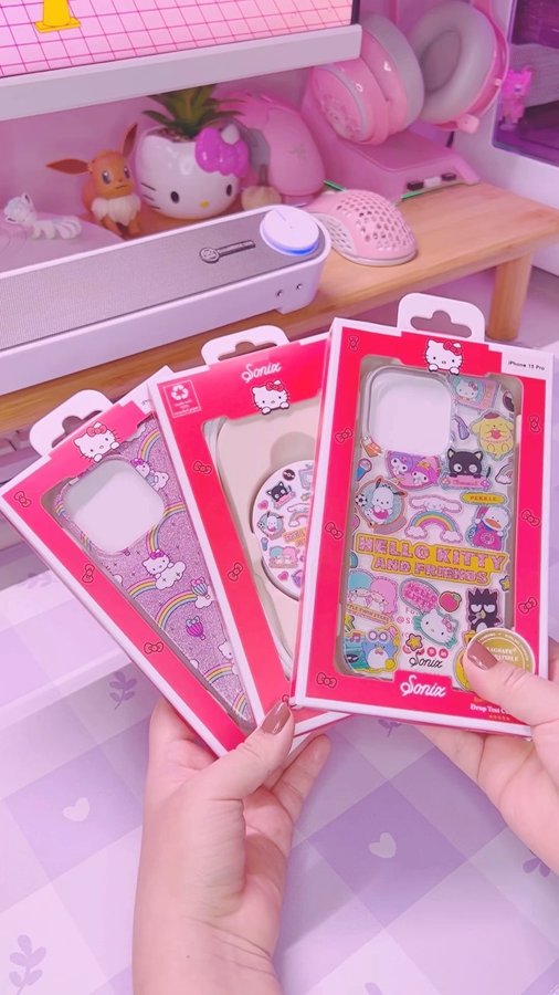 Instagram post by @insomicat for Sonix. Caption reads: Sanrio collaboration from @shopsonix 💕✨ This....