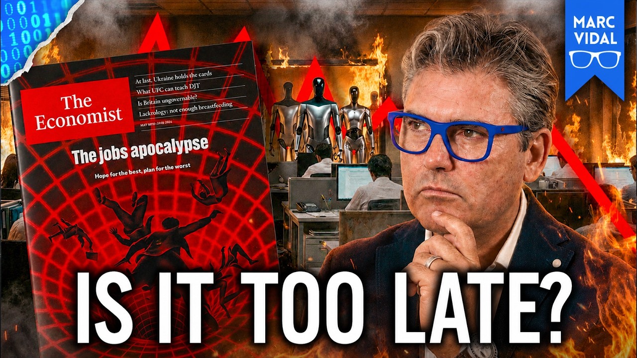 YouTube post by @marc_vidal for TM Trade. Caption reads: The Jobs Apocalypse: Why The Economist Can No....