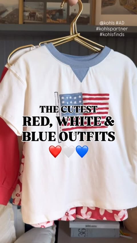 Instagram post by @kidsfindsbylo for Kohl's. Caption reads: [...] white & blue outfits!!! ❤️🤍💙 #kohlspartner....