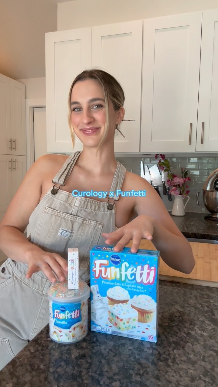 Instagram post by @itsmacksmacs for Curology. Caption reads: I made a @Funfetti Birthday Cake to celebrate....