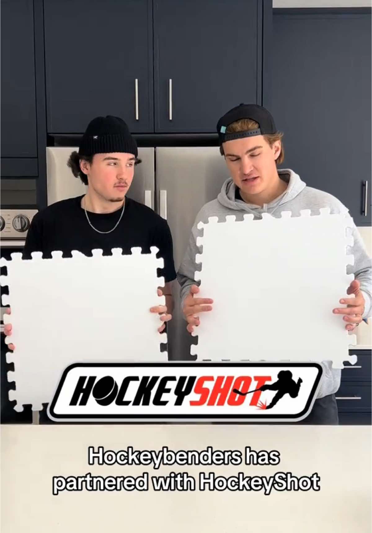 TikTok post by @hockeybendersig for HockeyShot. Caption reads: We've partnered with @HockeyShot ! Super excited....