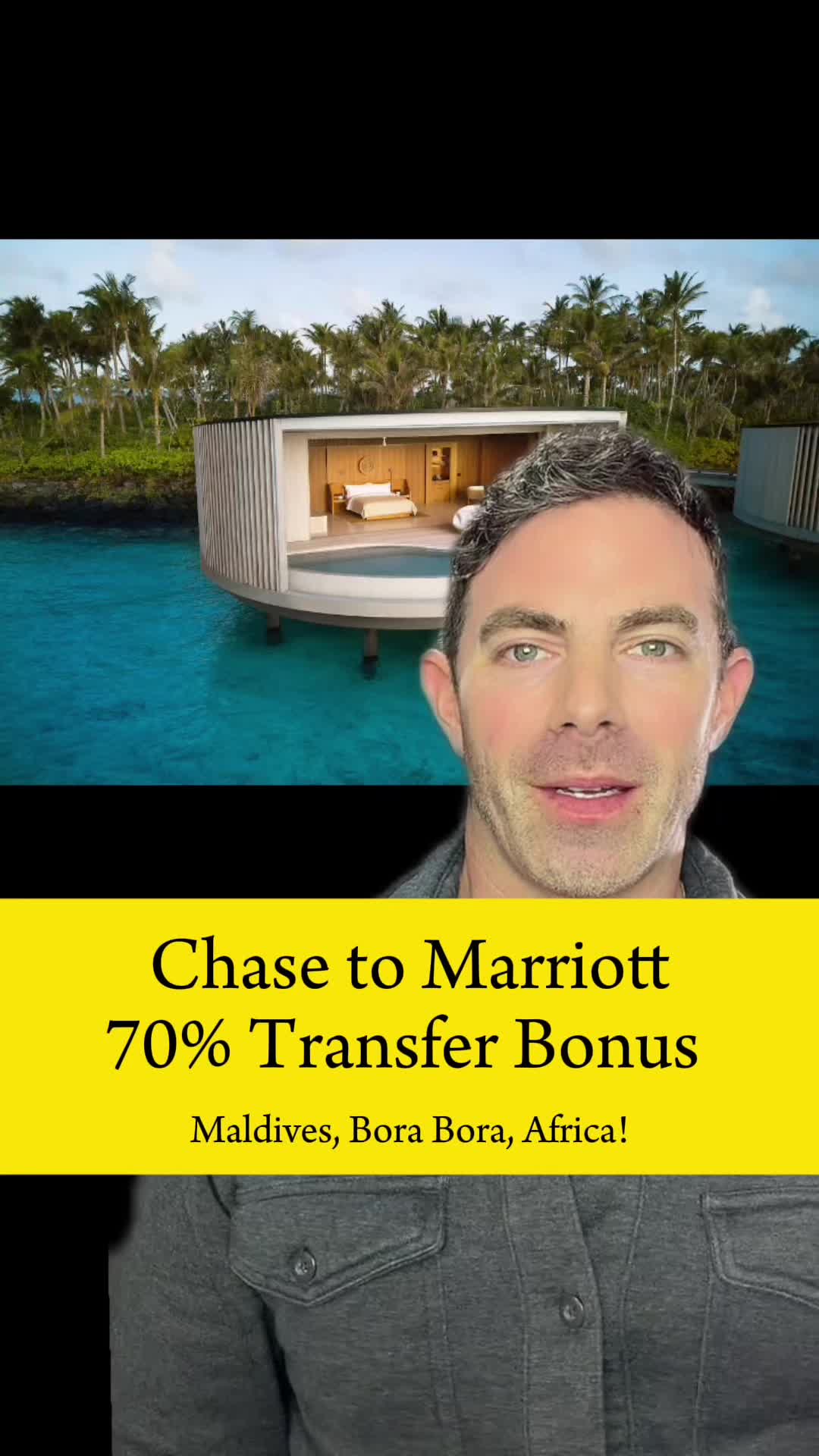 TikTok post by @traveldaddydave for Marriott Bonvoy. Caption reads: Chase just dropped a massive 70% points transfer....
