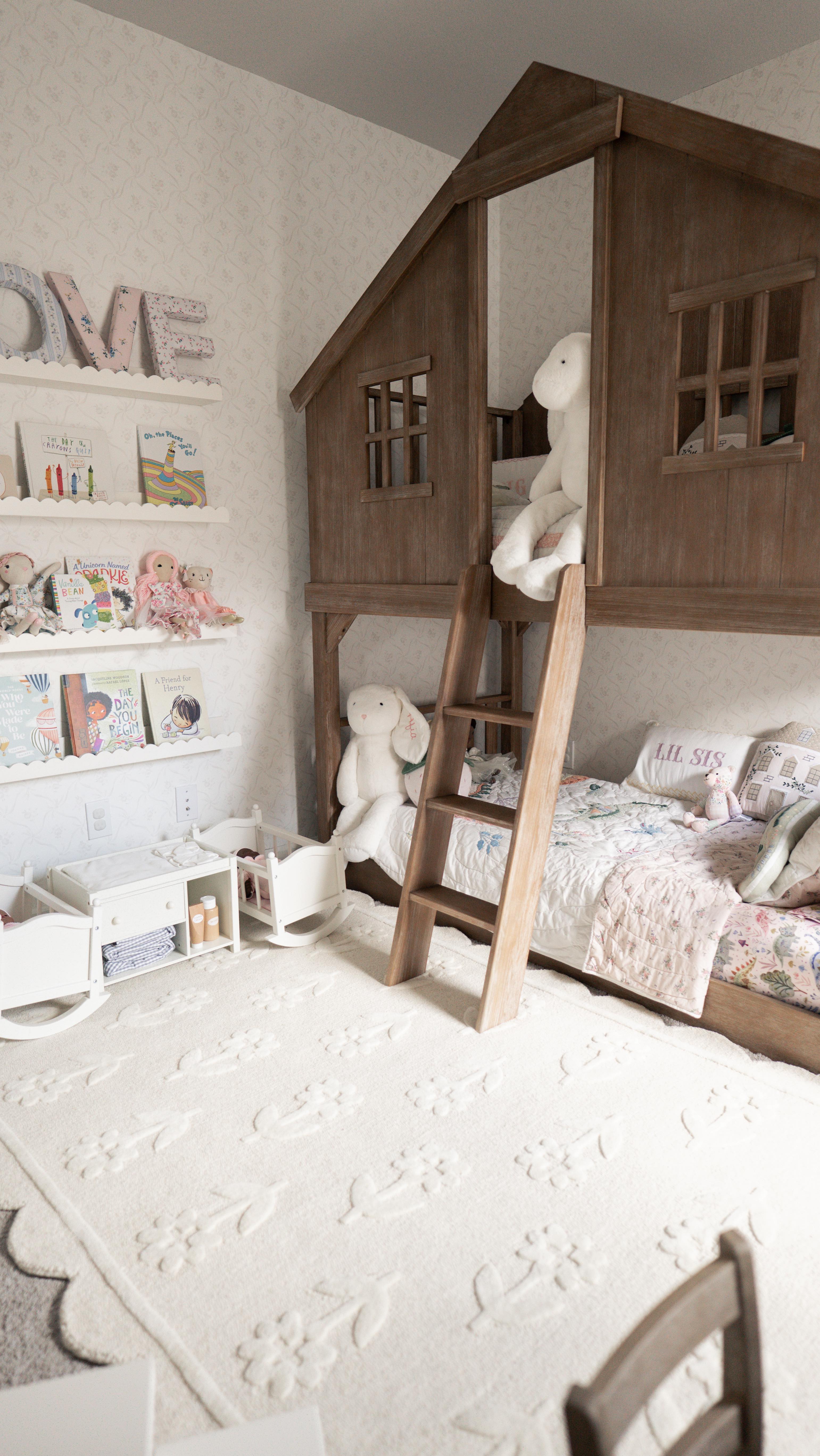 Instagram post by @the.nkunims for Pottery Barn Kids. Caption reads: Welcome to the girls’ new shared bedroom — aka....