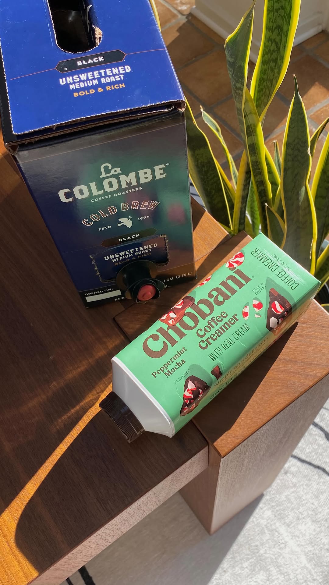 Instagram post by @katedavidsun for Chobani. Caption reads: the peppermint mocha nitro cold brew of my dreams....