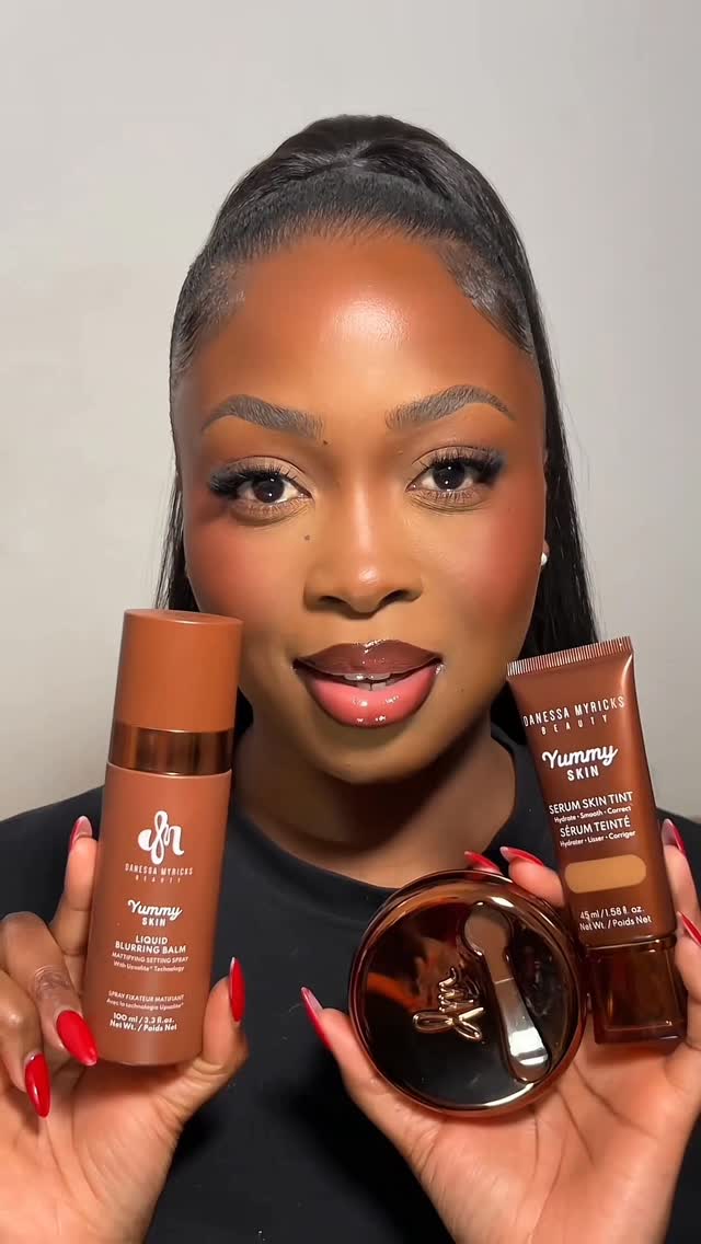 Instagram post by @beautywithtaffy_ for Danessa Myricks Beauty. Caption reads: A 10/10 base each time 😍😍 @danessamyricksbeauty....