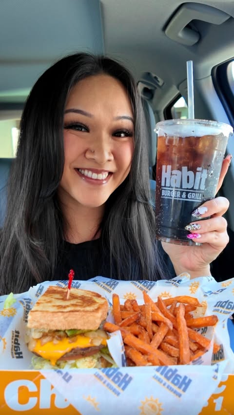 Instagram post by @trinhdoesthings for The Habit Burger Grill. Caption reads: #HabitPartner Okayyy, $9 well spent 🙌🏼 Half a....