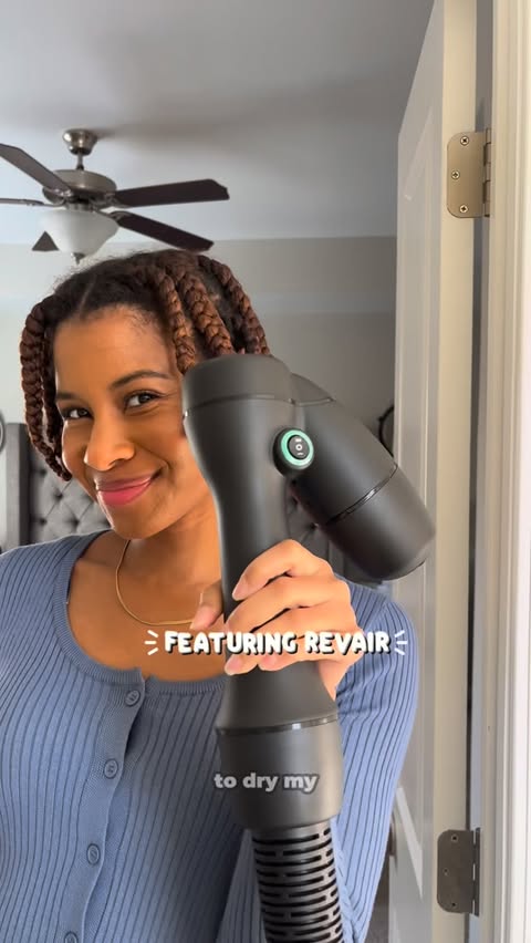 Instagram post by @_chandapanda_ for RevAir. Caption reads: [...] hair isn’t dry but your audition can’t....