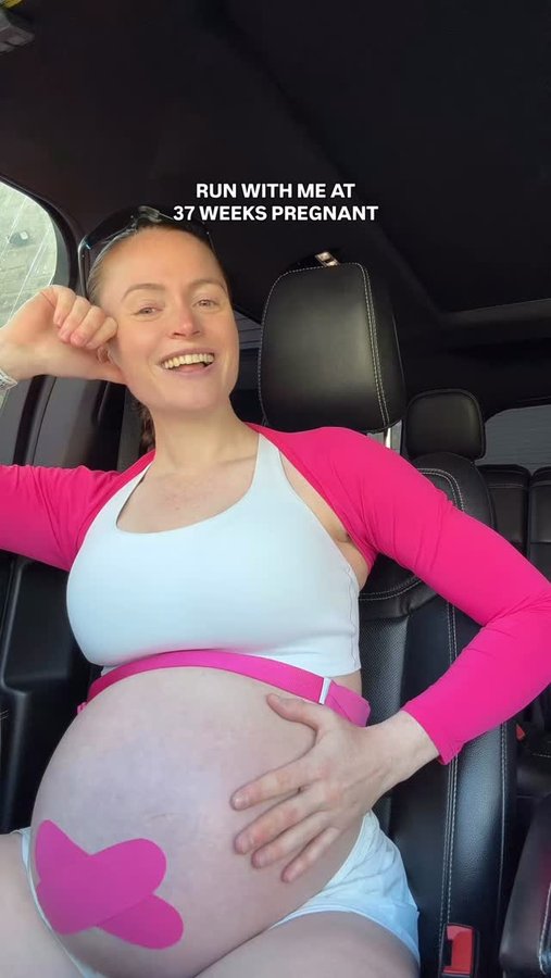 Instagram post by @abby for NordicTrack. Caption reads: Treadmill run *just in case* my water breaks....