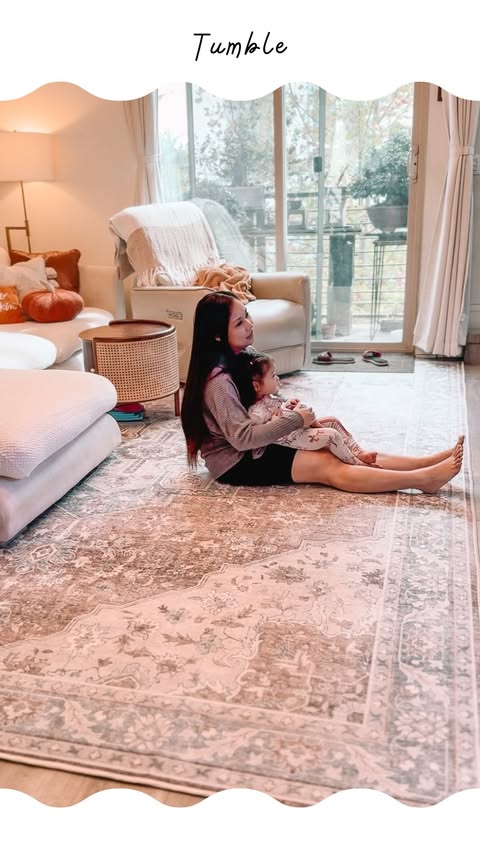 Instagram post by @_jacqueline.nicole for Tumble Circus. Caption reads: A rug that’s stylish, soft, and ACTUALLY washable?....