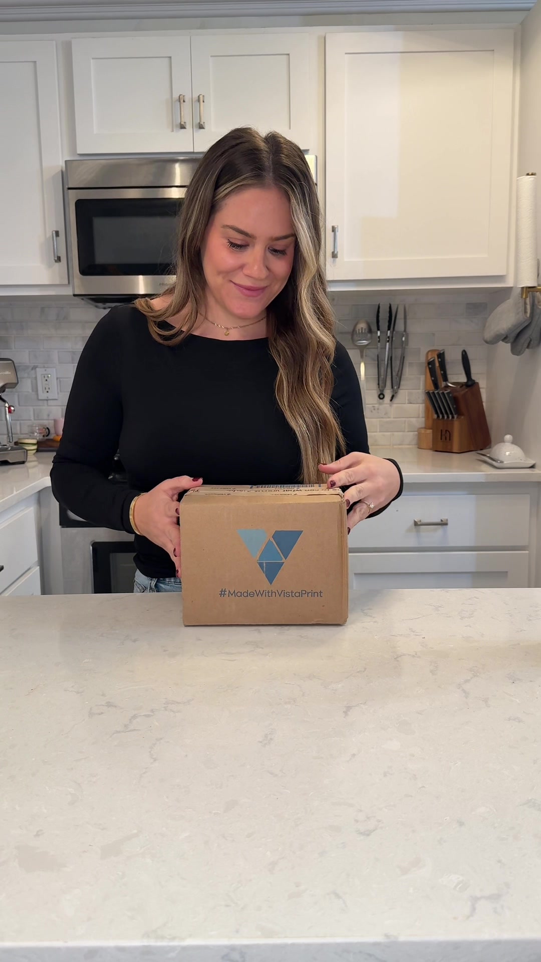 TikTok post by @alyse.novo for VistaPrint. Caption reads: use my link + code Alyse15 to get up to 50% off....