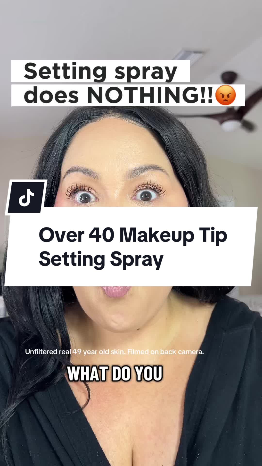 TikTok post by @veronicashavie for ONE SIZE BEAUTY. Caption reads: An alcohol free setting spray is an essential over....