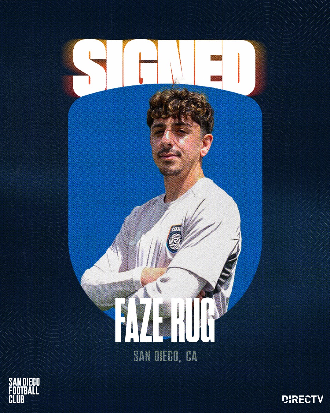Instagram post by @fazerug for DIRECTV. Caption reads: PLAYER NEWS - We've signed San Diego native Faze....