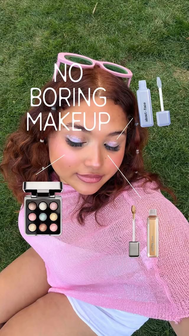 Instagram post by @savxrivera for about-face beauty. Caption reads: [...] y punto!! 🪩🌟 festival-ready with....