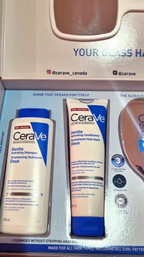 Instagram post by @lareinevlogs for CeraVe. Caption reads: ✨ CeraVe Canada Glass Hair PR Package ✨ Thank you,....