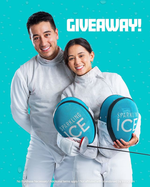Instagram post by @leetothekiefer for Sparkling Ice. Caption reads: Flavor to the face! Win a fencing mask signed by....
