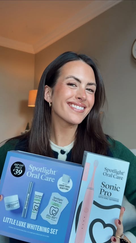 Instagram post by @akirwan_ for Spotlight Oral Care. Caption reads: Christmas smile upgrade! ✨ These sets from....