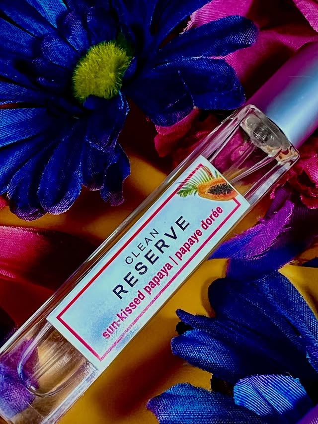 Instagram post by @talkintoya247 for CLEAN Beauty Collective. Caption reads: Clean Reserve Sun-Kissed Papaya (gifted) This is....