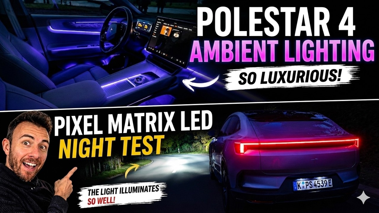 YouTube post by @Smart2DriveEN for YESOUL FITNESS. Caption reads: How good is the Polestar 4 really at night? I test....