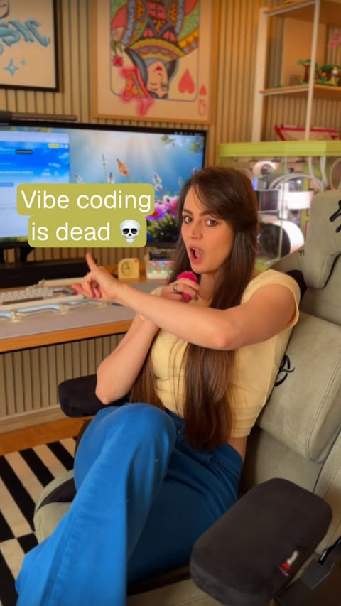 Instagram post by an influencer for Emergent Labs. Caption reads: vibe coding is dead” 🪦 “AI can’t build real apps”....